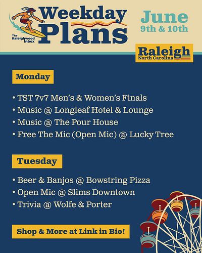 It's a music heavy start to the week + check out the @tst7v7 finals tonight!

@tst7v7 
@thelongleafhotel 
@thepourhouse 
@luc...