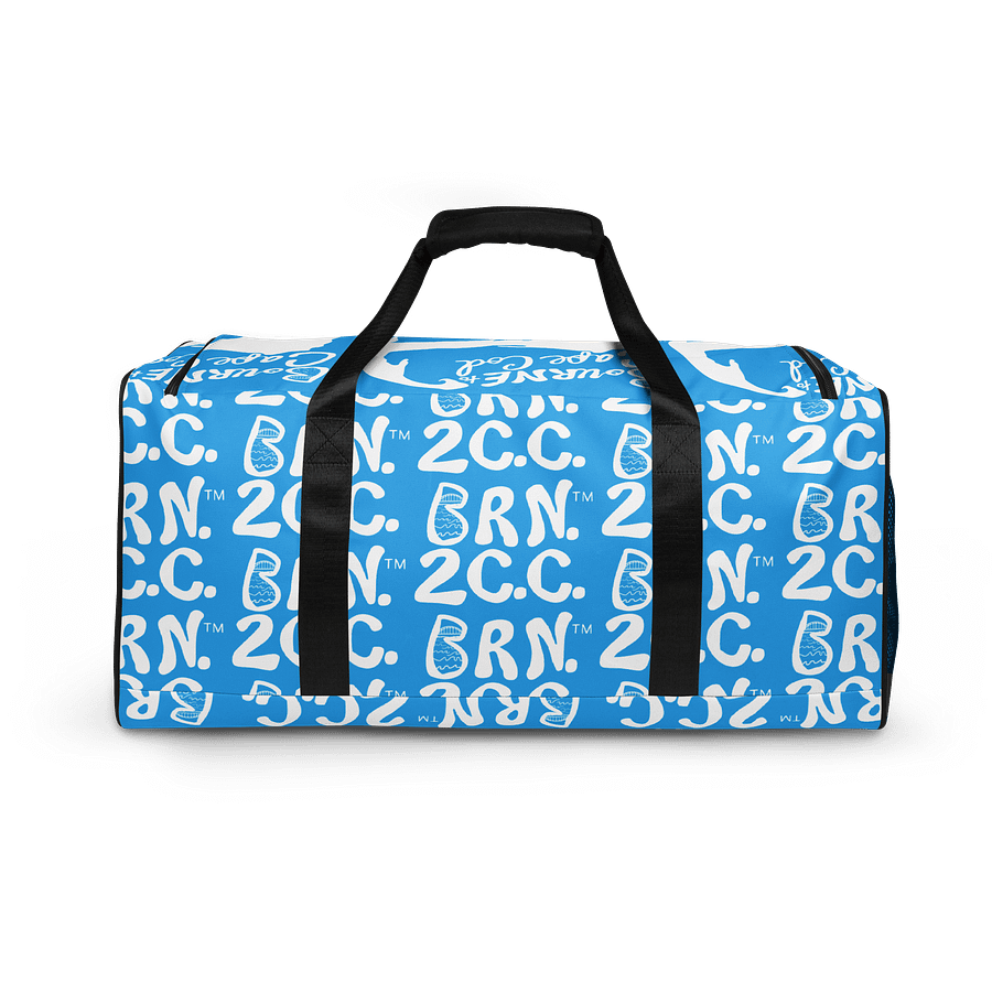 BOURNE to Cape Cod™ | Duffle Bag | BRN.2C.C.™ | Coastal Gym & Travel Gear | 22" All-Over Print Weekender | White Logos on Deep Sky Blue product image (4)