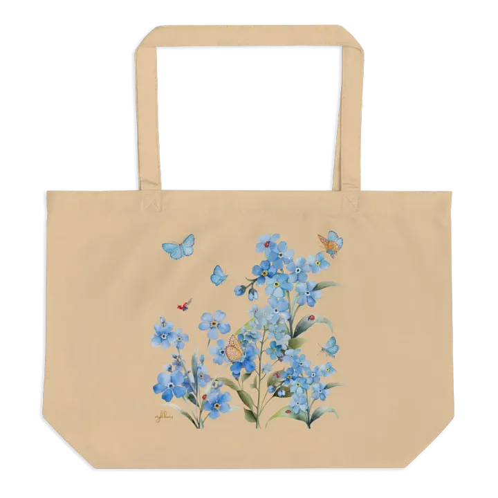 Forget-Me-Not Whispers Large Eco-Friendly Organic Cotton Tote Bag product image (6)