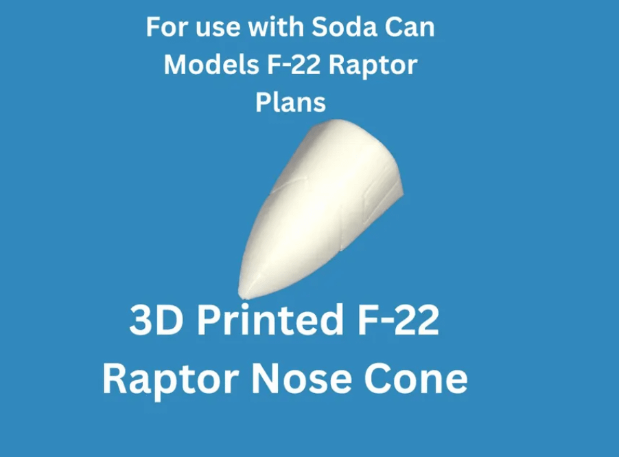 3D Printed F-22 Raptor Nose Cone for Soda Can Airplane | Fits F-22 Soda Can Model Plans | DIY Model Kit Part product image (1)