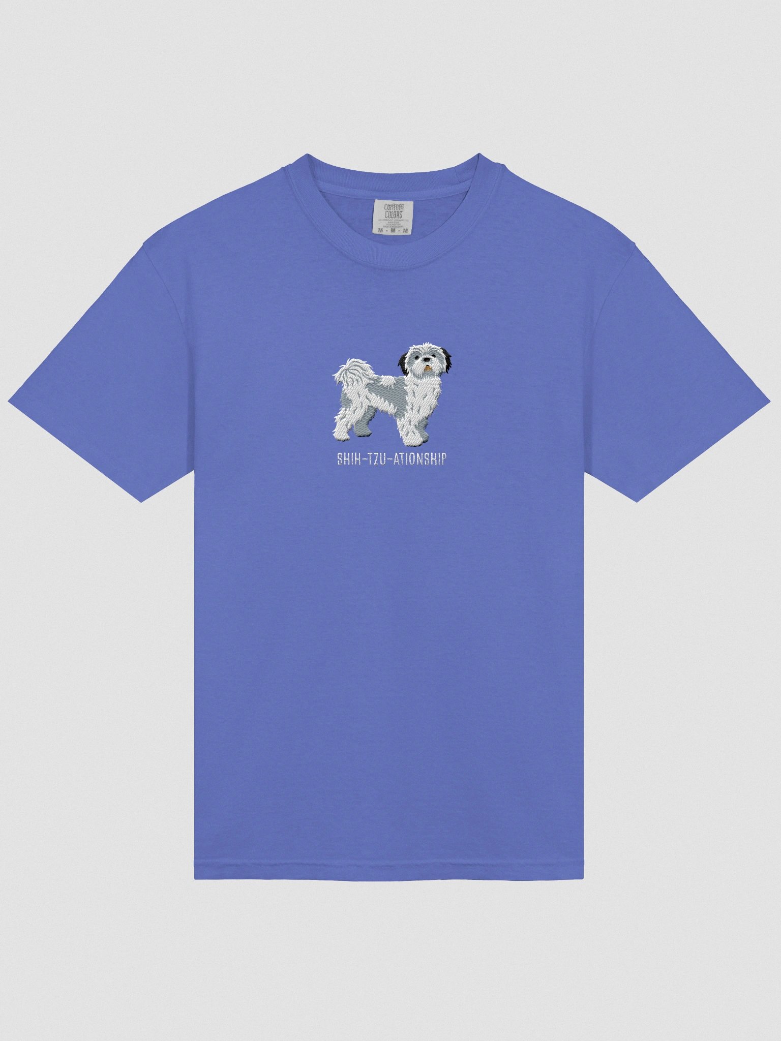 Shih-Tzu-ationship T-Shirt(Embroidered) of a Shih Tzu(Blue & White) product image (6)