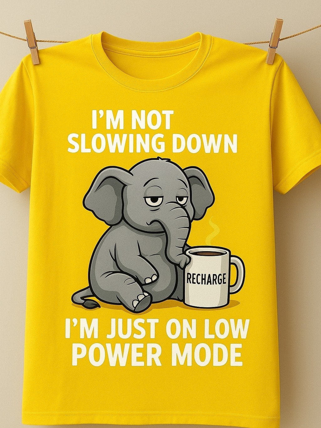 Funny Tired Elephant T-Shirt – “Low Power Mode” Lazy Humor Gift product image (1)