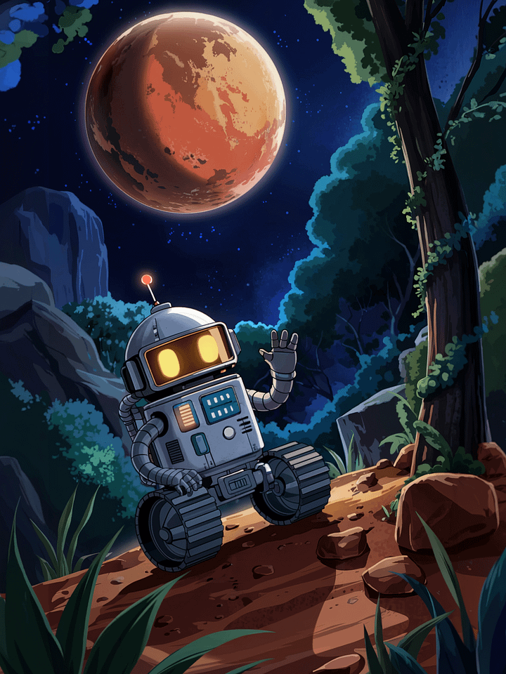 Cosmic Robot Wave Poster – Whimsical Sci-Fi Mars Wall Art product image (1)