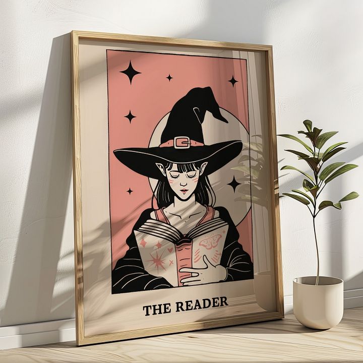 Pastel Pink& Black The Reader Tarot Card Art Print product image (22)