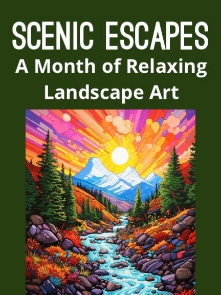 SCENIC ESCAPES: A Month of Relaxing Landscape Art (50 Page Digital Coloring Book) product image (1)