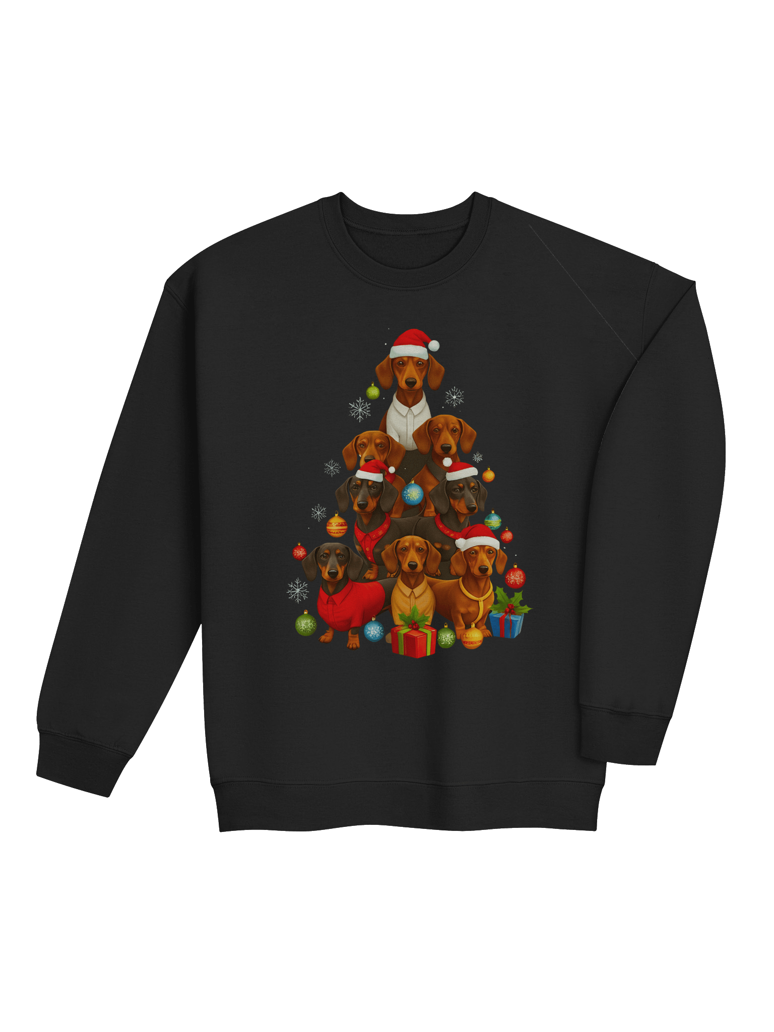 Dachshund Christmas Tree Sweatshirt – Stacked Wiener Dog Holiday Art product image (4)