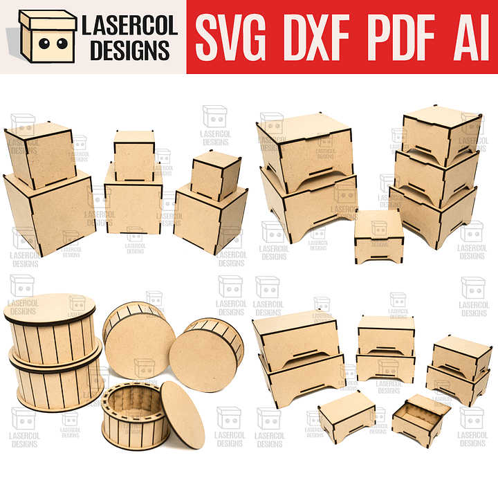 Boxes Bundle (Set 5-6-7-8) - Laser Cut Files product image (1)