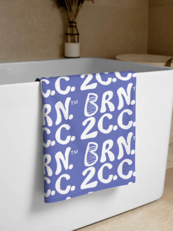 BRN.2C.C.™ | Coastal Classic Beach Towel | All-Over Logo Print | Vibrant Colors for Salty Souls | White Logo on Slate Blue product image (2)