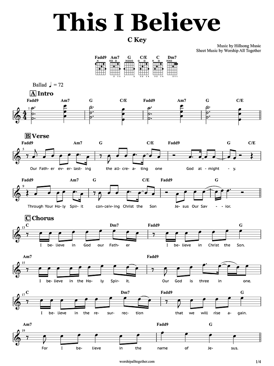 This I Believe - Hillsong Worship | Sheet Music, Chord, Lyrics product image (1)