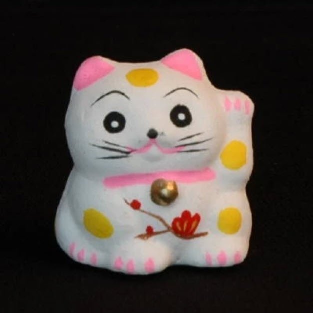 Maneki Neko Luck Cat - Tiny Pink and White Japan Figure product image (1)