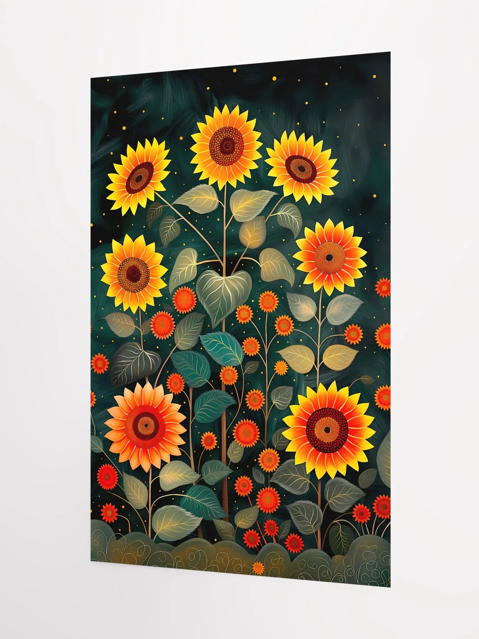 Starry Night Sunflower Field Poster: Vibrant Botanical Art for Warm Home Decor Matte Poster product image (5)