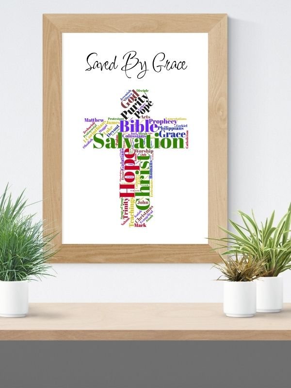 Printable Christian Wall Art – "Saved by Grace" Crucifix Design product image (7)
