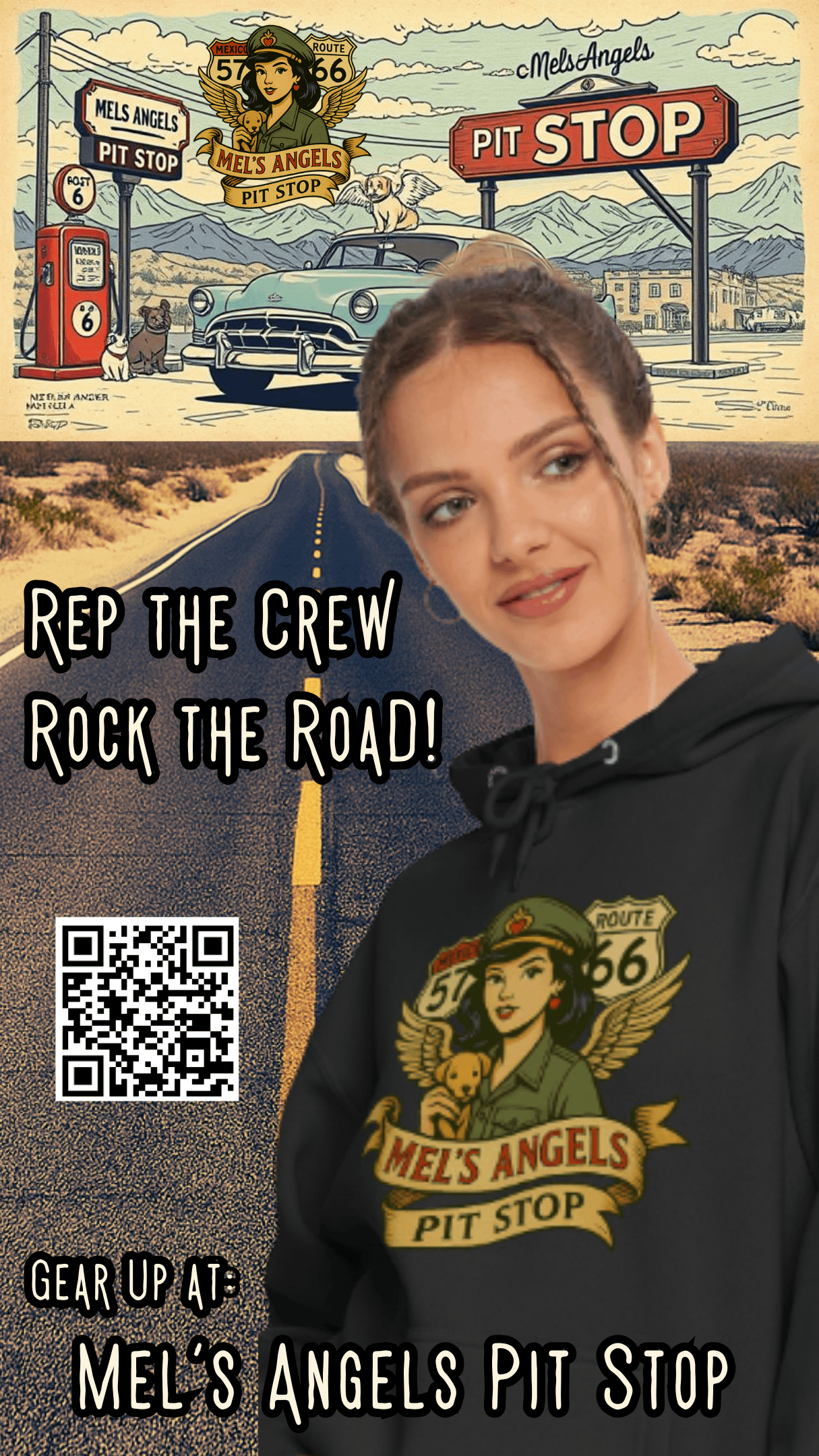 Mel’s Angels Pit Stop Hoodie – Retro Biker Pin-Up & Route 66 Graphic Sweatshirt product image (10)