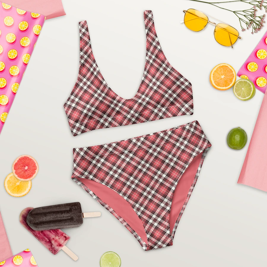 Coral Pink, Black, and White Plaid Bikini product image (9)