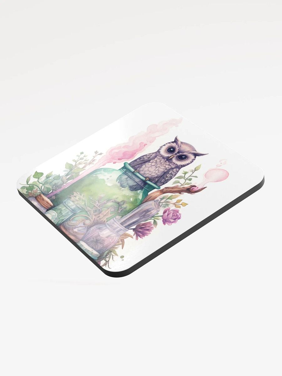 Glossed Cork Coaster 🦉 Peaceful Green with a Hint of Pink - Owls Vibes - Motif 3 product image (3)