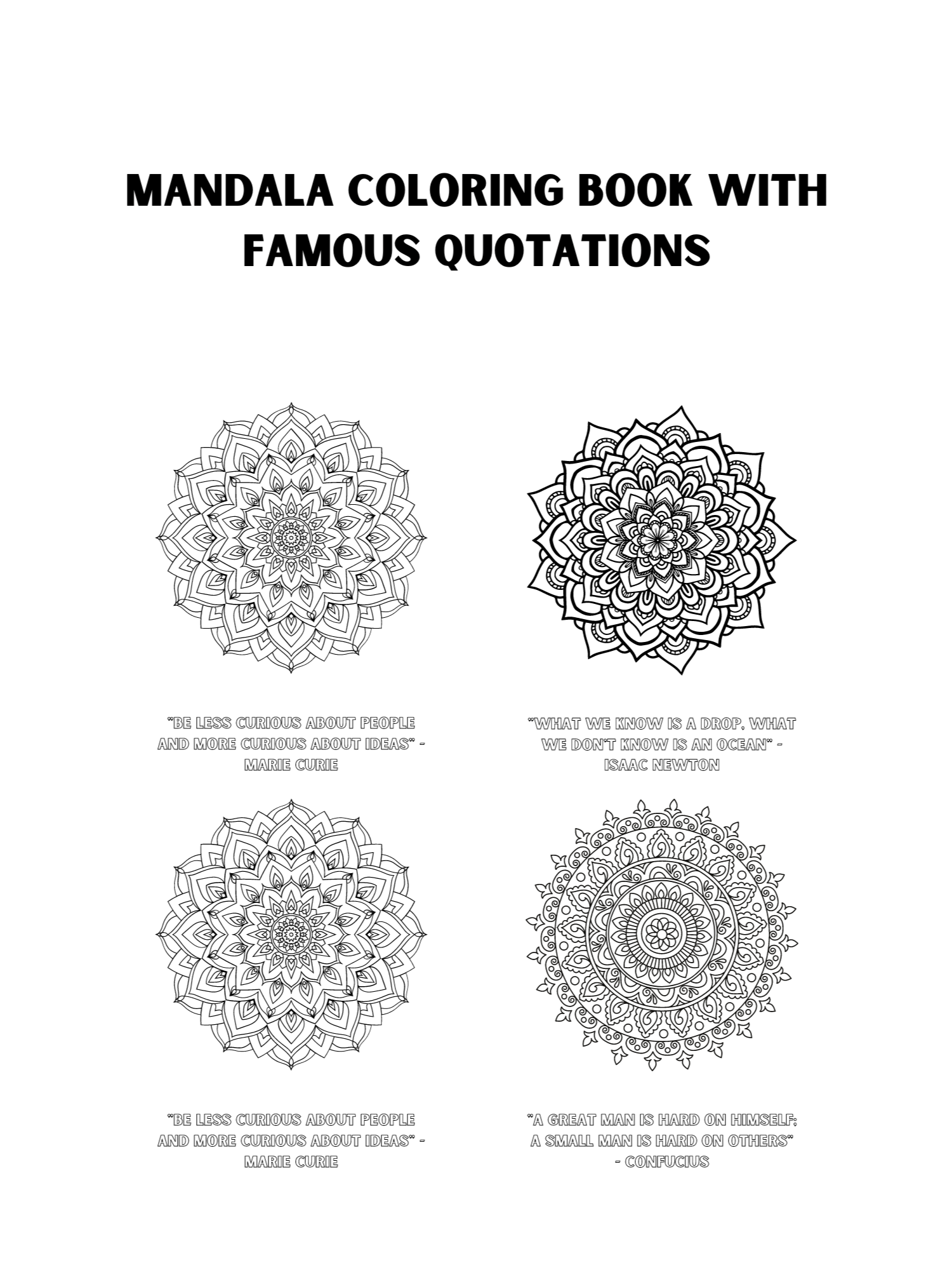 Mandala Coloring Book with Famous Quotations Printable Version Free Sample Pages product image (1)