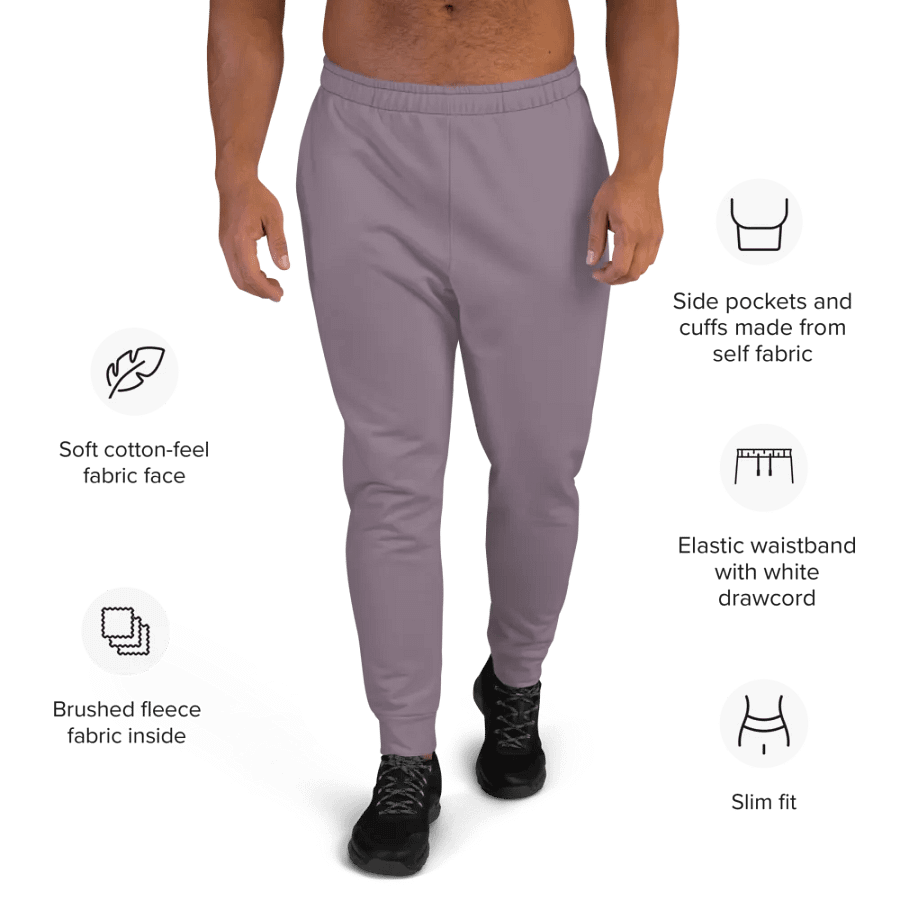 Plain Faded Orchid Grey Soft Summer Recycled Polyester Premium Men's Joggers by Treasure Pie product image (9)