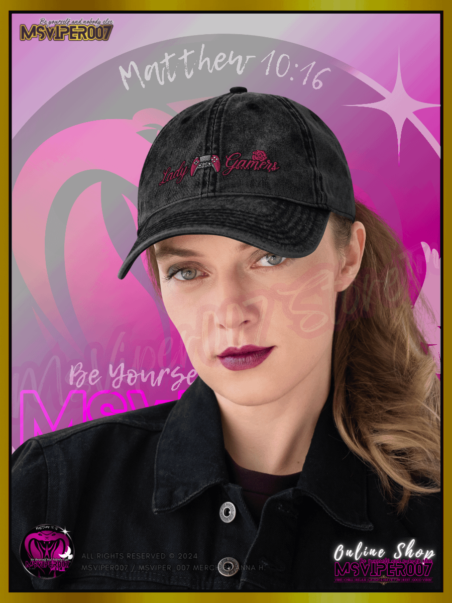 Vintage Cap [ Embroidered Design(s) ] - MsViper007's " Lady Gamers [flamingo]" Vintage Cotton Twill Cap by Anna H. product image (12)