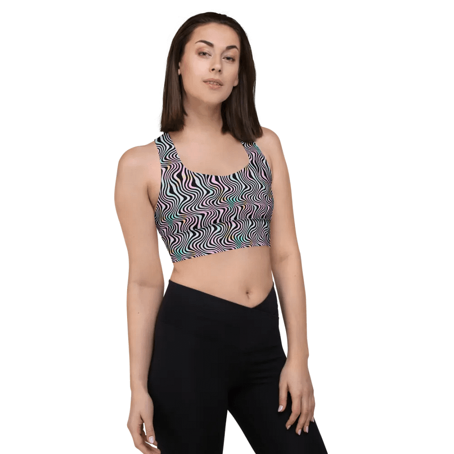 longline sports bra in wavy pink black and Turquoise design product image (5)