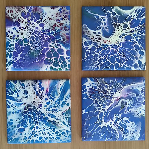 Coasters with pretty lacing. 

Did these ones awhile back, forgot to share an image of them. 

They look far nicer in real li...