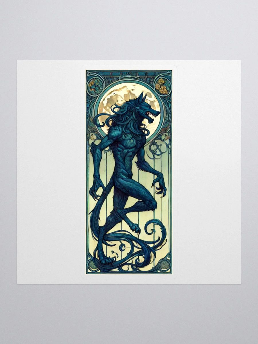 Art Nouveau Werewolf and Full Moon Vinyl Sticker – Gothic Fantasy Decor product image (1)