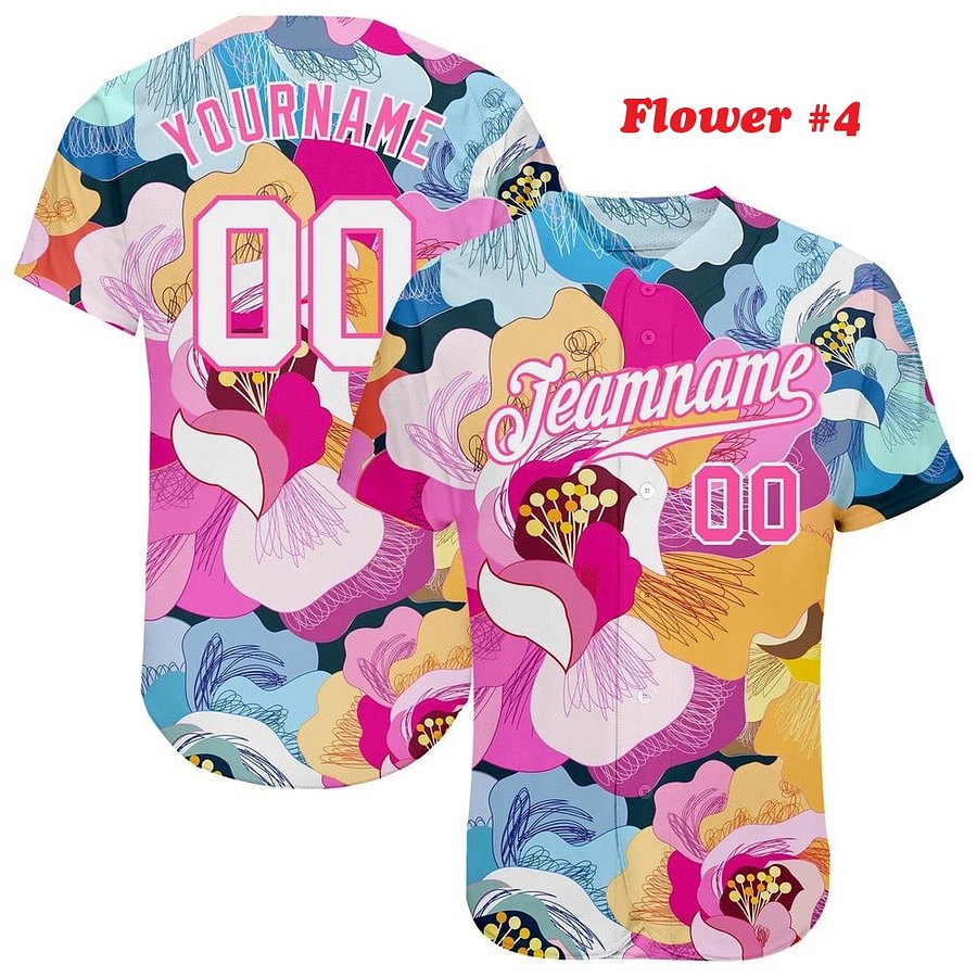 Authentic Baseball Jersey Collection, Personalized Sport Jersey, Hawaiian Multi Colorful, Special Beautiful Flowers, Custom Name and Number product image (135)