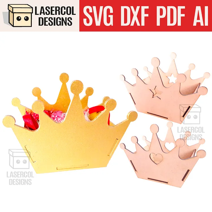 Crown Shaped Box (4 sizes, 3 Styles) - Laser Cut Files product image (1)