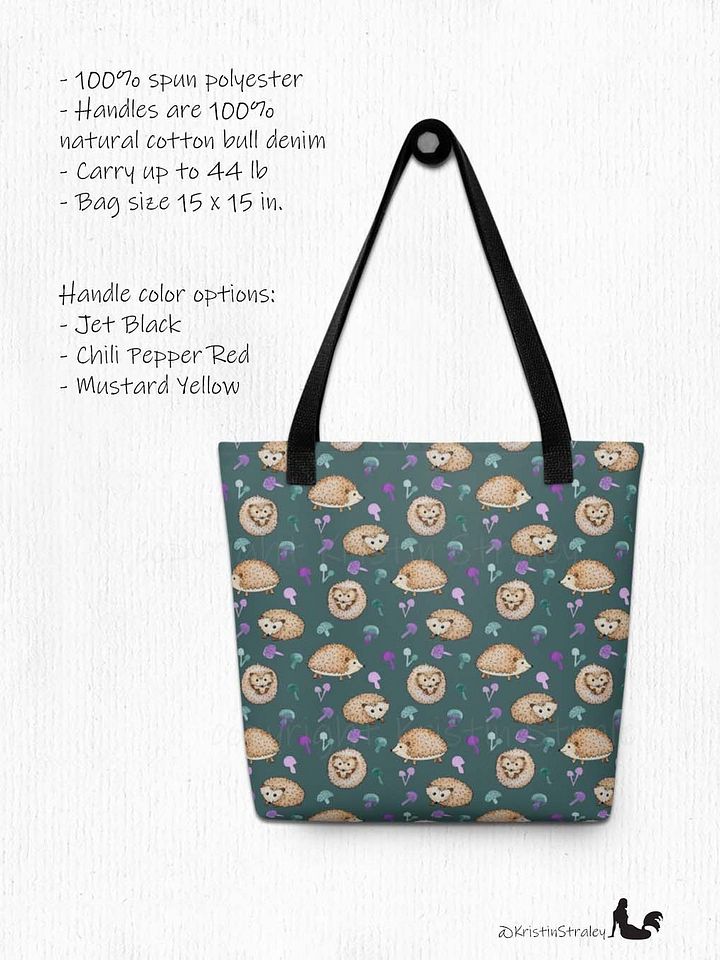 Hedgehogs and Mushrooms on Dark Teal Tote Bag product image (2)