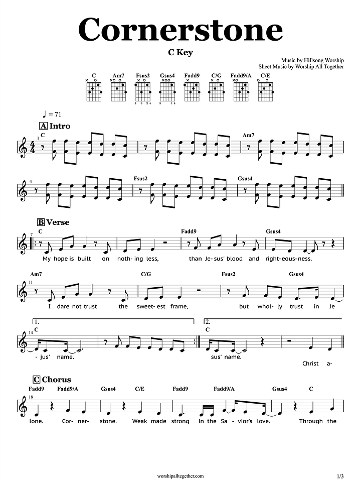 Cornerstone - Hillsong Worship | Sheet Music, Chord, Lyrics product image (1)