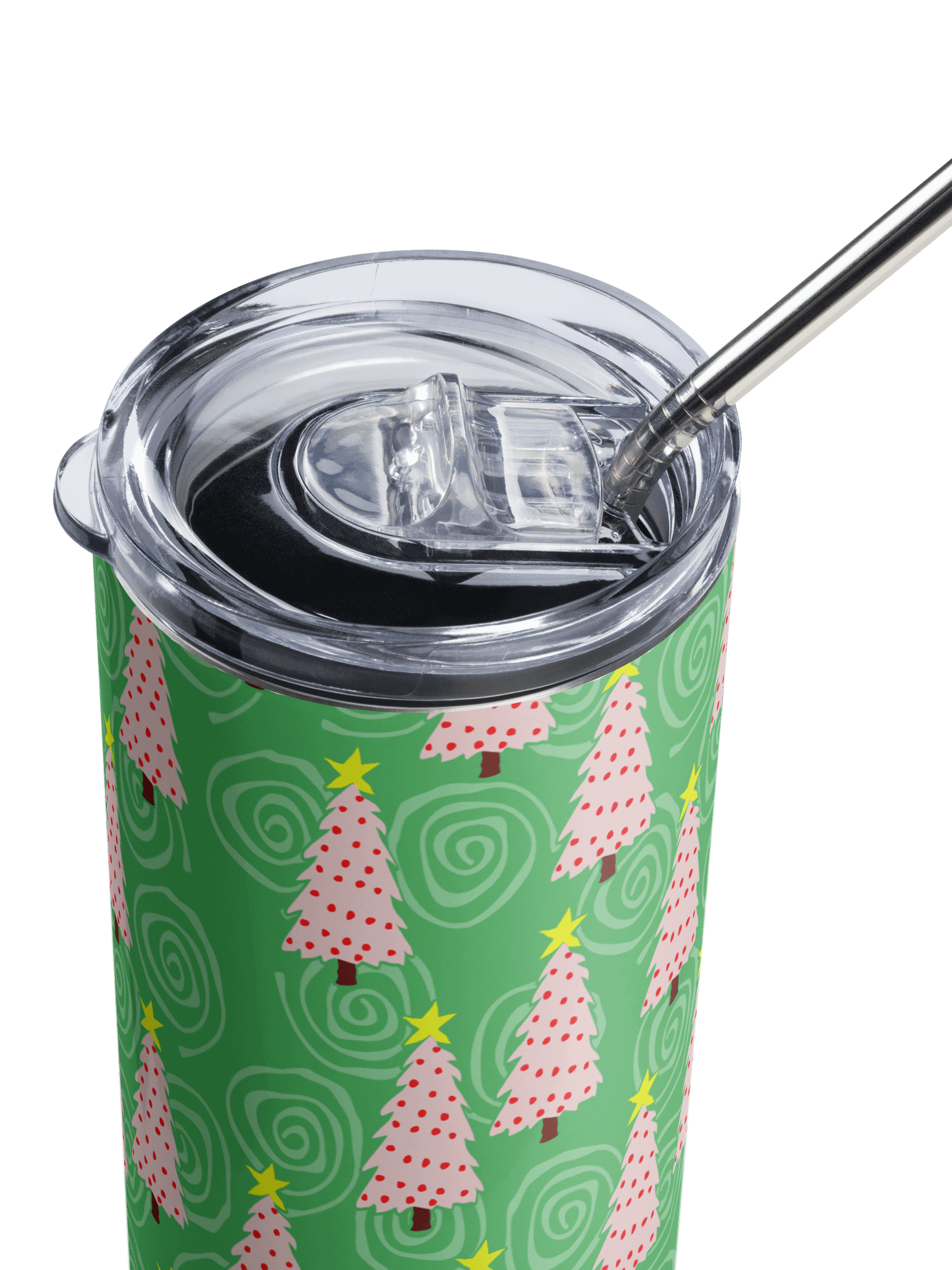 Pink Christmas Trees on Green Spirals Stainless Steel Tumbler with Straw product image (5)