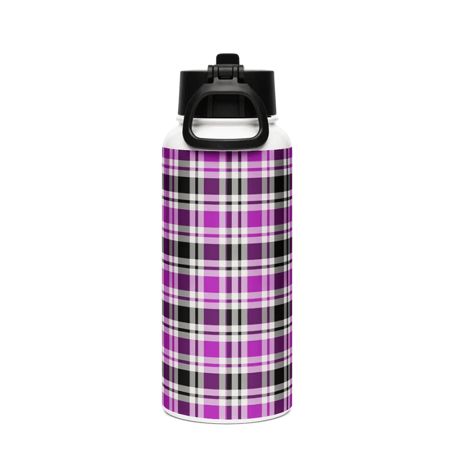 Purple, Black and White Plaid Water Bottle product image (3)