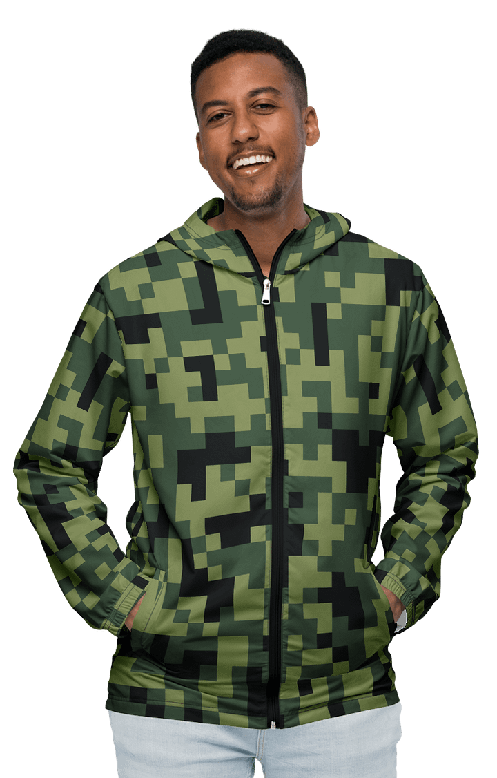 Military Green Camouflage Pixels Camo Pattern Unisex Windbreaker product image (1)