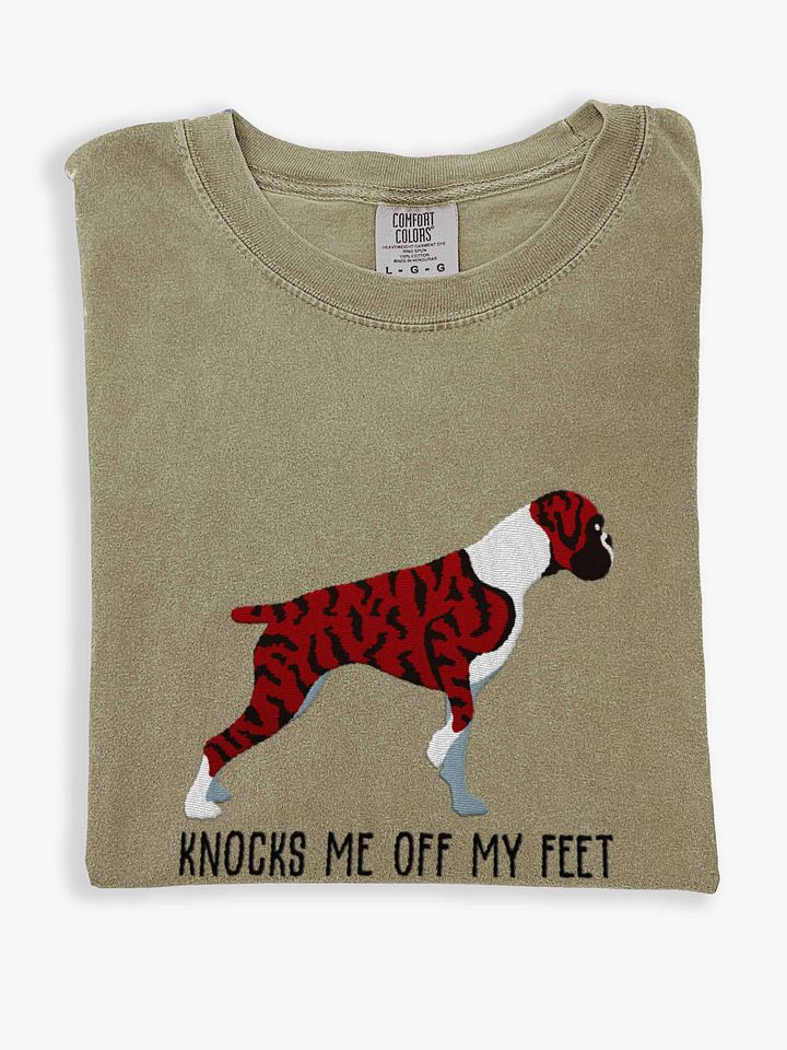 Knocks Me Off My Feet T-Shirt(Embroidered) of a Boxer(Brindle) product image (1)