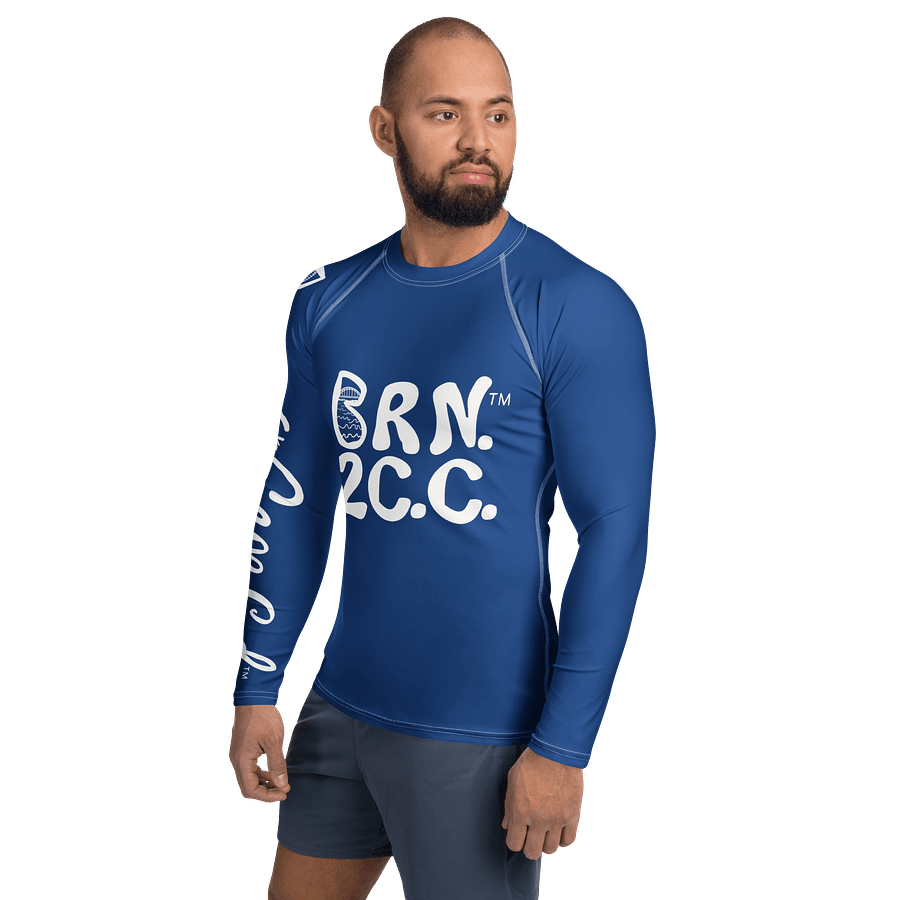 BRN.2C.C.™ /BOURNE to Cape Cod™ | Men’s Long Sleeve Rash Guard | UPF 50+ Active Coastal Shirt | White Logos on Dark Cerulean product image (3)