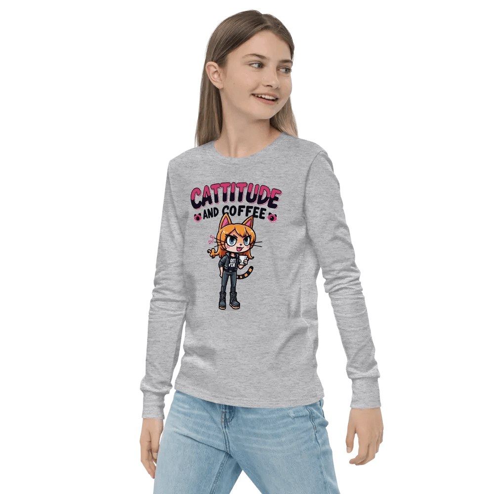 Cattitude and Coffee Youth Long Sleeve T-Shirt product image (16)