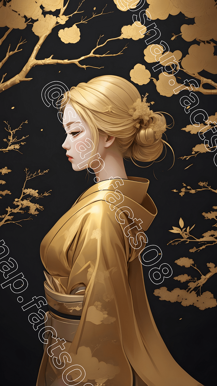 Silent Grace – Gold & Black Geisha Illustration product image (1)