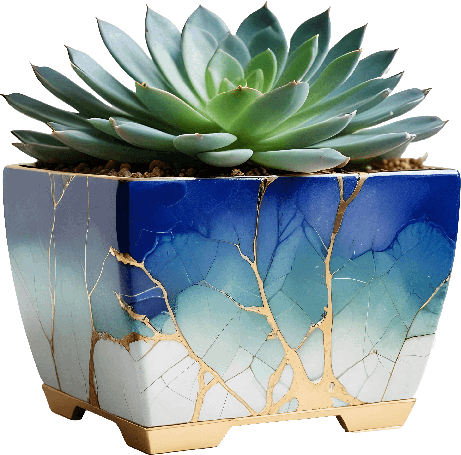 Kintsugi Elegance – Blue and White Ceramic Pot PNG product image (1)