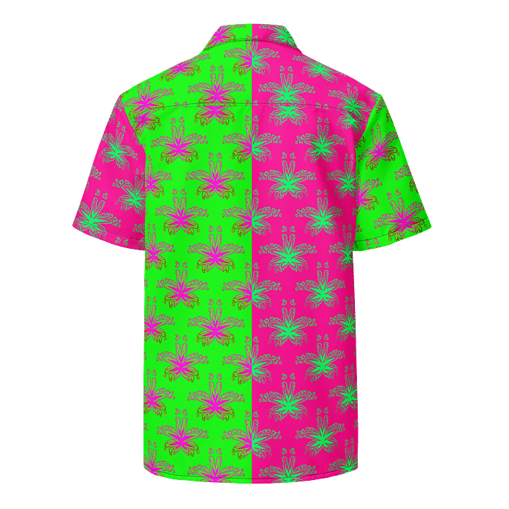 Stoner Circus Cannabis Leaf Unisex Button Shirt, Summertime Twisted Budz Neon Green Hot Pink Pothead Clothing, Ganja Weed Weirdo 420 Fashion product image (2)