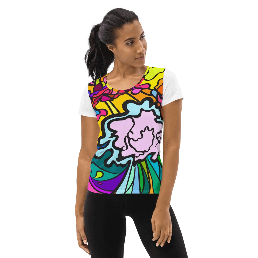 Vibrant Swirls Women's Athletic Tee - Wave at Sunset product image (1)