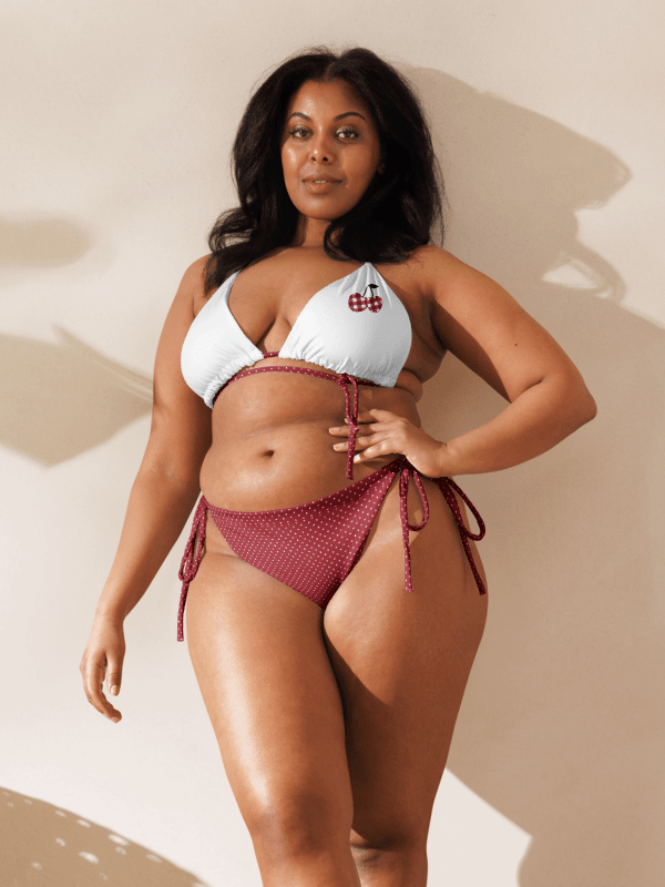 Gingham Cherry Low Rise Cheeky String Bikini With Red Polka Dot Bottoms product image (2)