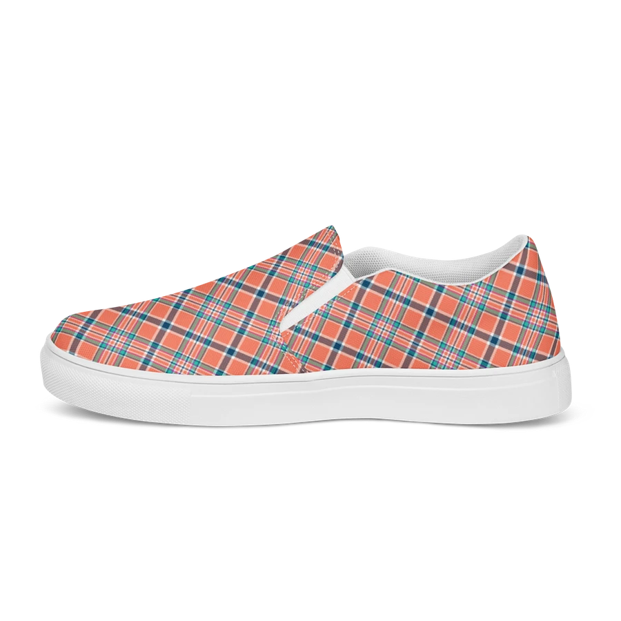 Orange Coral and Blue Plaid Women's Slip-On Shoes product image (6)