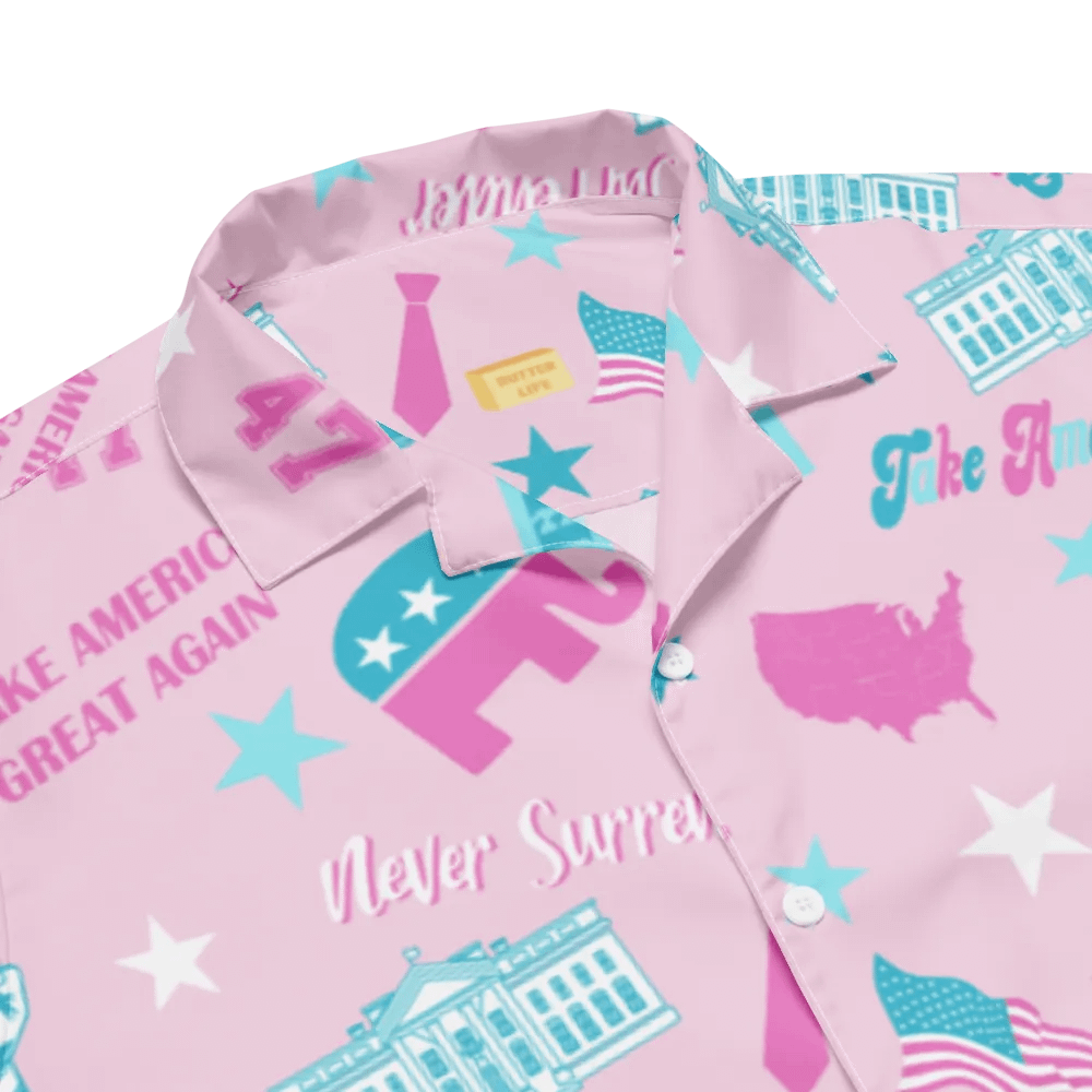 Trump 2024 Republican Pink Pattern Unisex Hawaiian Shirt - Patriot Trump Supporter Make America Great Again product image (5)