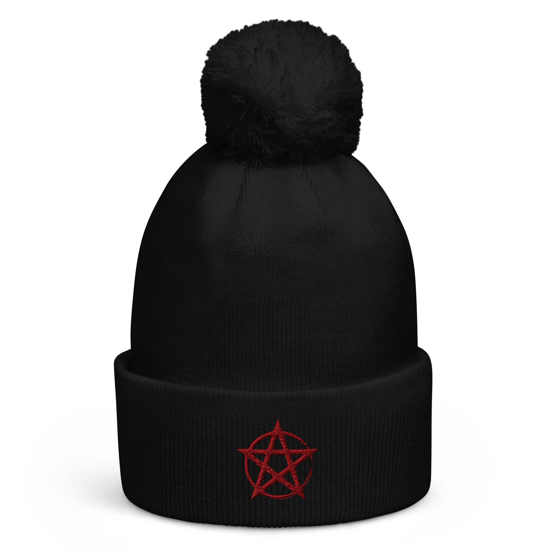 Pentagram Occult Symbol Embroidered Cuff Pom-Pom Beanie product image (1)