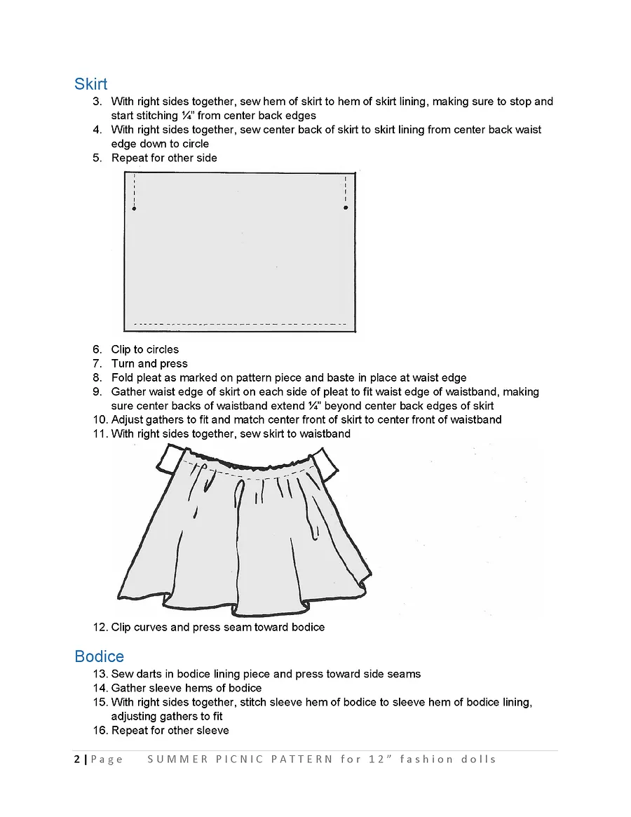 Summer Picnic sewing pattern for 12