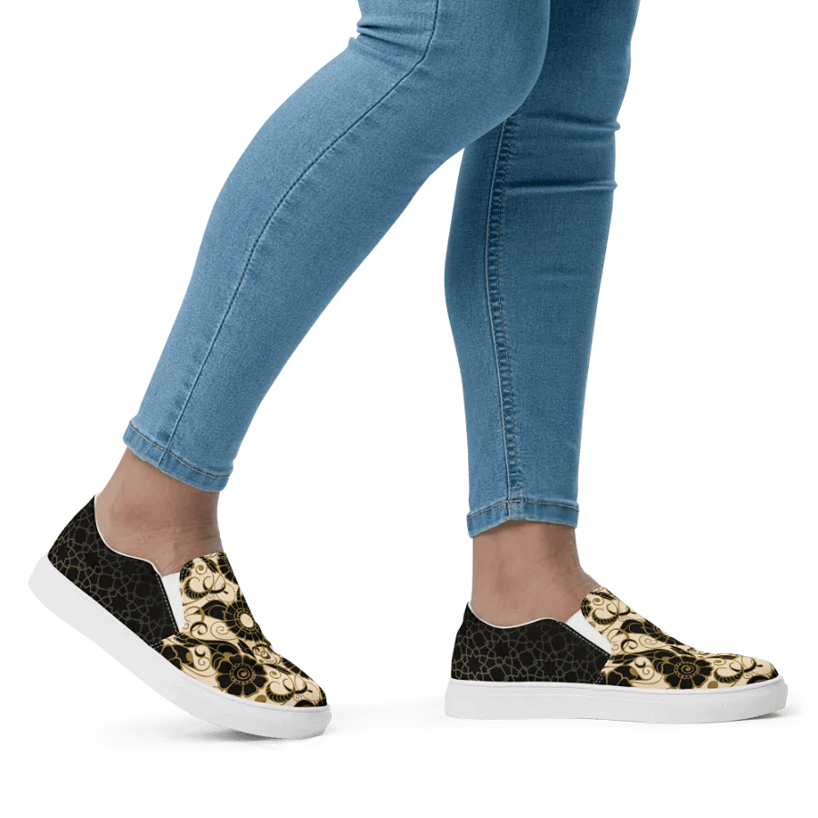 Black And Gold Patterned Slip On Womens Shoes product image (7)
