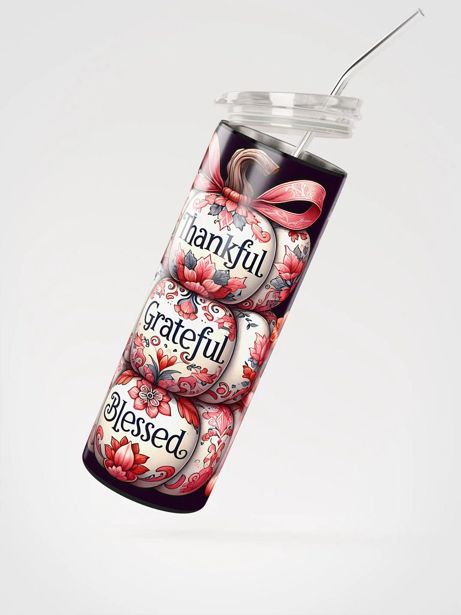 Thankful Grateful Blessed Pink & White Sublimation Design Stainless Steel Tumbler. product image (4)