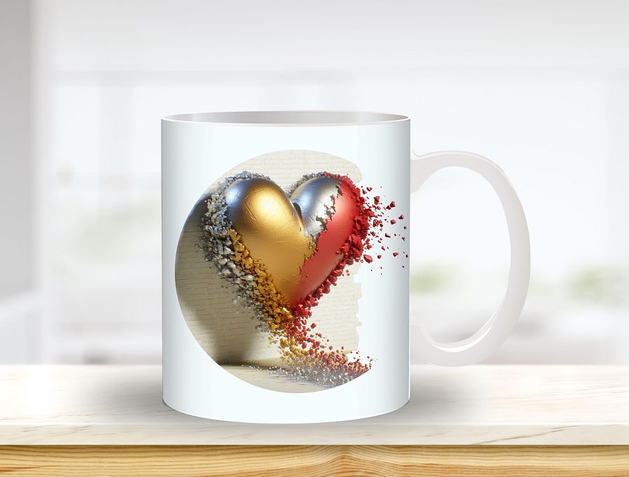 3D Heart Clipart Mug Sublimation Design, 11oz & 20oz Mug Template, Mug Wrap Template PNG, Digital Download product image (1)
