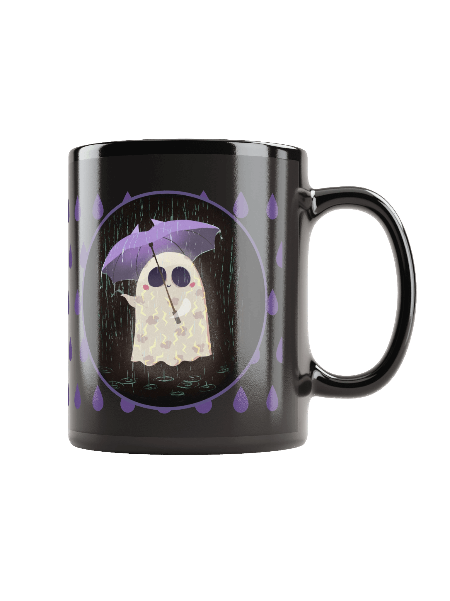 Little Ghost in the Rain - Black Ceramic Mug product image (1)