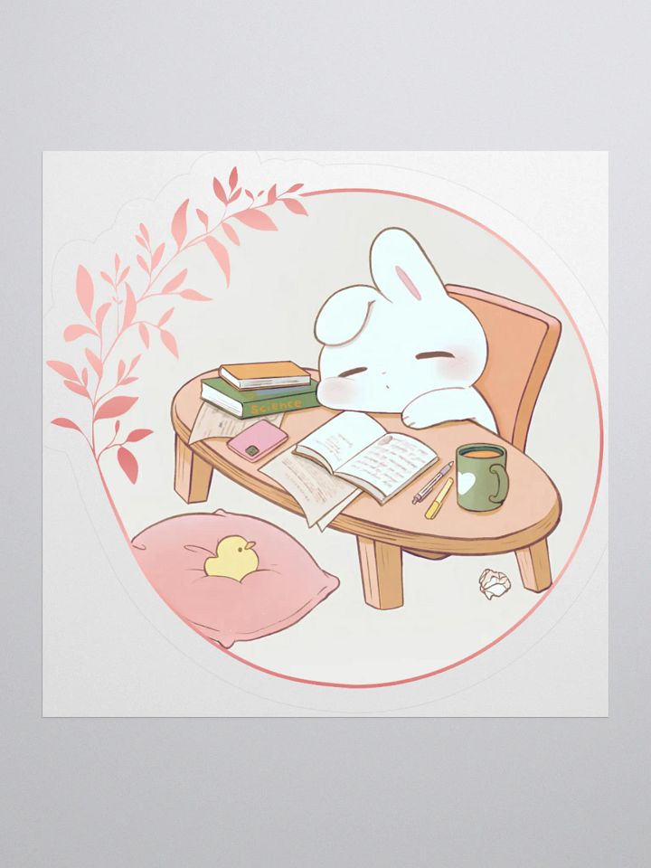 Cozy Study Bunny Sticker - Cute Kawaii Animal Reading product image (1)
