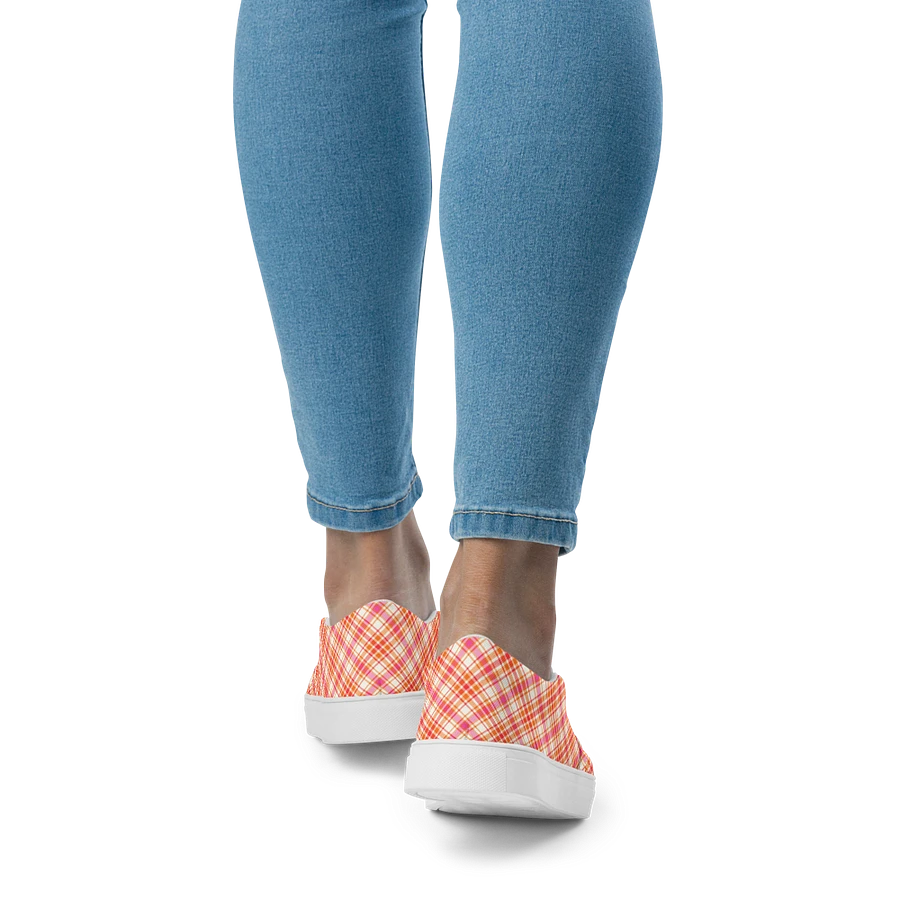 Orange and Hot Pink Plaid Women's Slip-On Shoes product image (9)